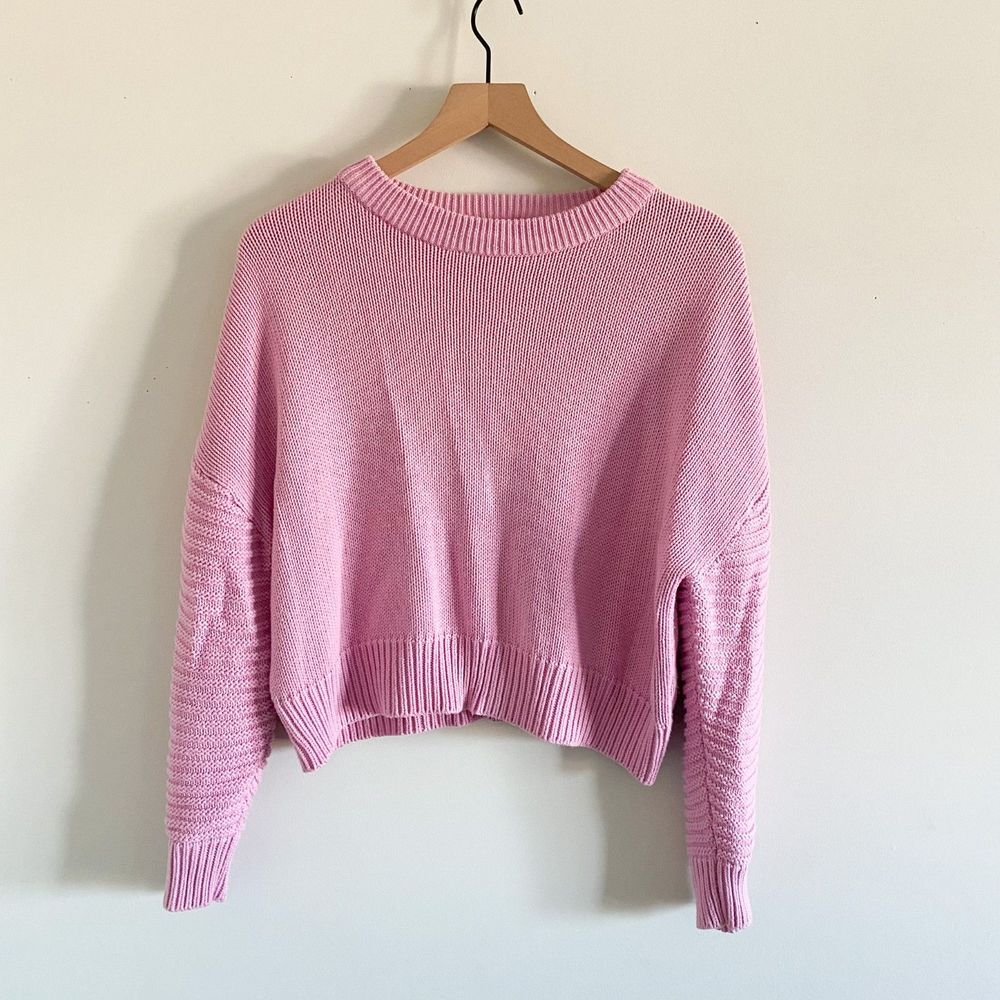Topshop Pink Drop Sleeve Knit Sweater Size 8 | Mixed Stitch Cotton Blend